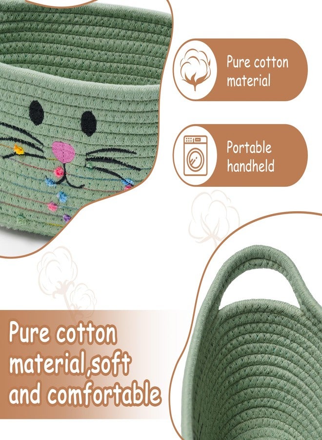 STOBSK Small Woven Baskets for Organizing Rope with Handle Cute Cotton Basket for Nursery Gift Dog Cat Toy Storage Basket for Toy Organizer-Green - Image 2